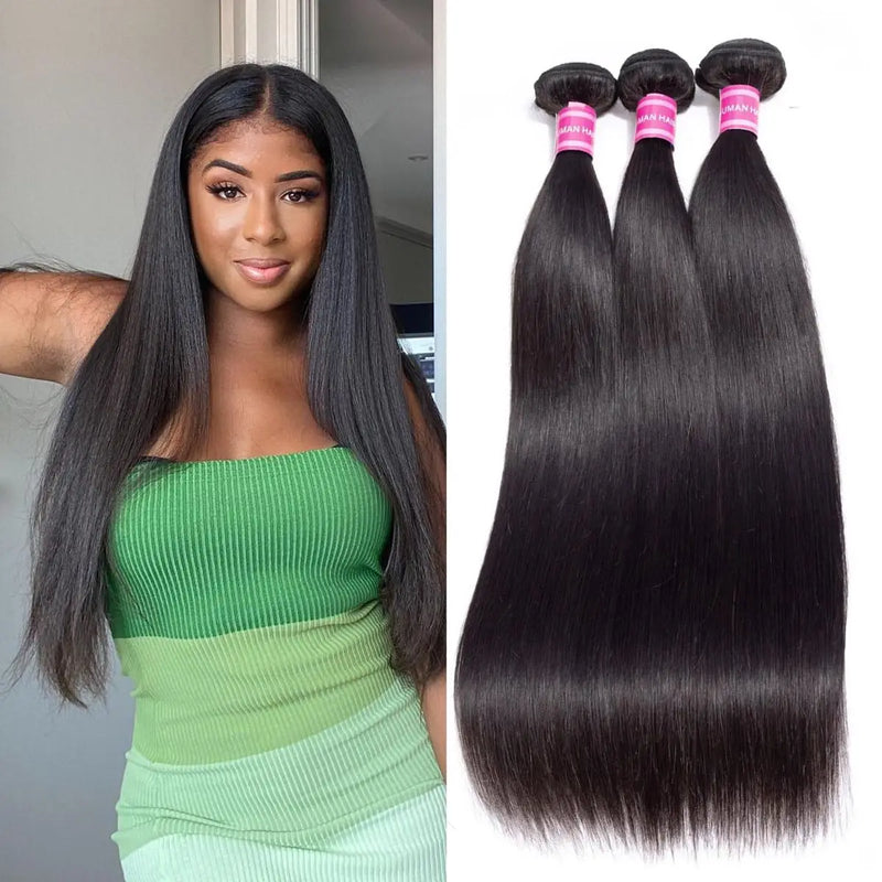 12A Brazilian Long Straight Hair 1/3/4 Bundle Deals Unprocessed Virgin Human Hair Bundles Bone Straight Natural Black Color 10-38 Inches