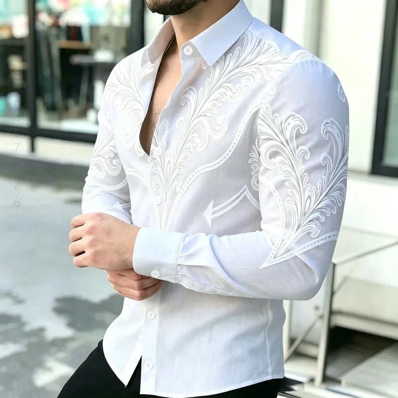 Men's Shirt with Contrasting Print, Black, White, and Red | SAMAG