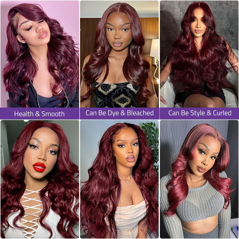 99J Burgundy 13x6 Hd Lace Frontal Human Hair Wig 13x4 Body Wave Human Hair Wigs Brazilian Red Colored Lace Front Wig 30 40 Inch
