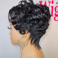 13x4x1 Lace Frontal Wig Loose Curly Wave Human Hair Brazilian Remy Hair Short Bob Pixie Cut Wig Human Hair 6 Inch 150% Density