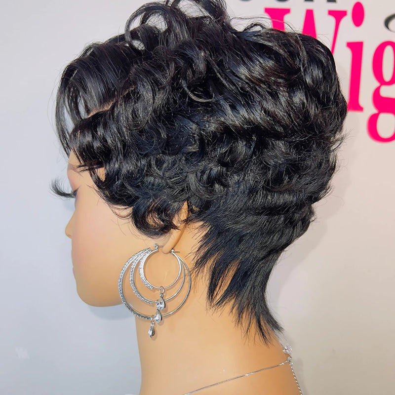 13x4x1 Lace Frontal Wig Loose Curly Wave Human Hair Brazilian Remy Hair Short Bob Pixie Cut Wig Human Hair 6 Inch 150% Density