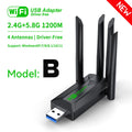 Dual Band 1200Mbps WiFi USB Adapter 2.4G/5.8Ghz Wi-Fi5 Dongle 4 Antenna USB3.0 Wireless Receiver For PC/Laptop No CD Driver Free