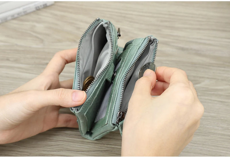 CONTACT'S Fashion Genuine Leather Women Wallet Bifold Card Holder Coin Purse Small Women's Purse Money Clip Men Pocket Wallets