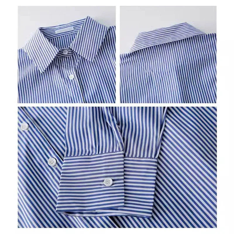AOSSVIAO 2026 Spring Autumn Classic Striped Woman Blouses Shirt Lady Long Lantern Sleeve Stand Collar Loose Blusas Tops