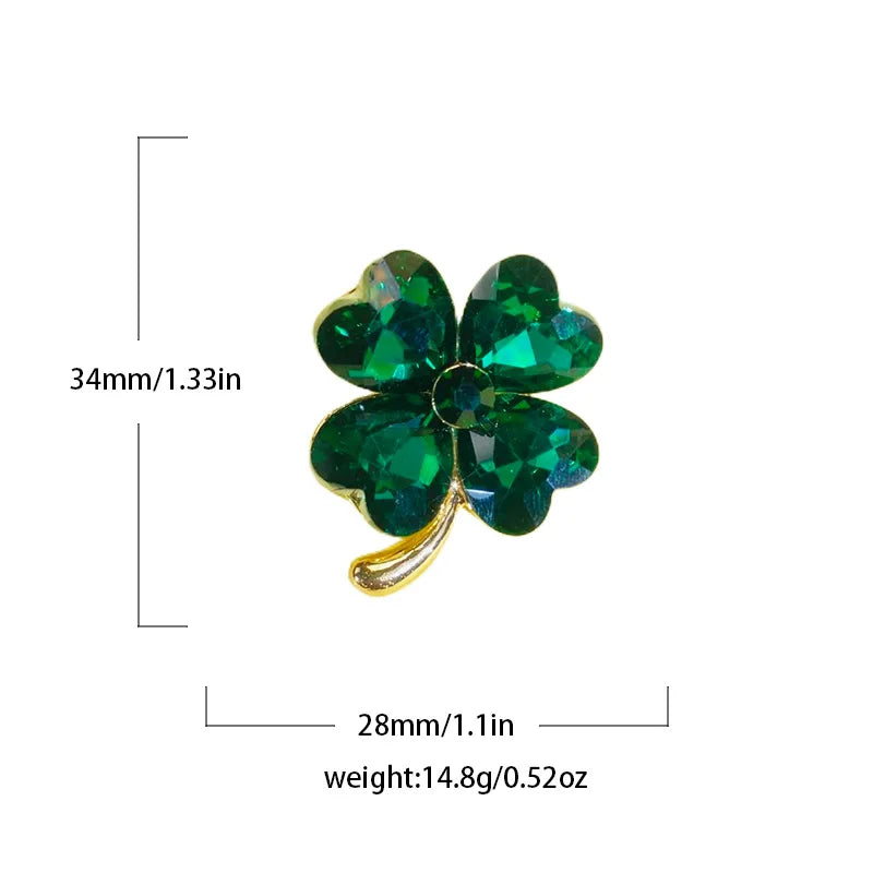 WEIMANJINGDIAN Brand Green Four Leave Clover Irish Shamrock Lucky Crystal Brooches and Lapel Pins Collections