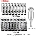 New 1.5V AAA 3600mAh+AA 5800mAh Lithium Ion Rechargeable Battery Fast Charging USB-C Li-ion Batteries 2000 Cycle with Free Cable