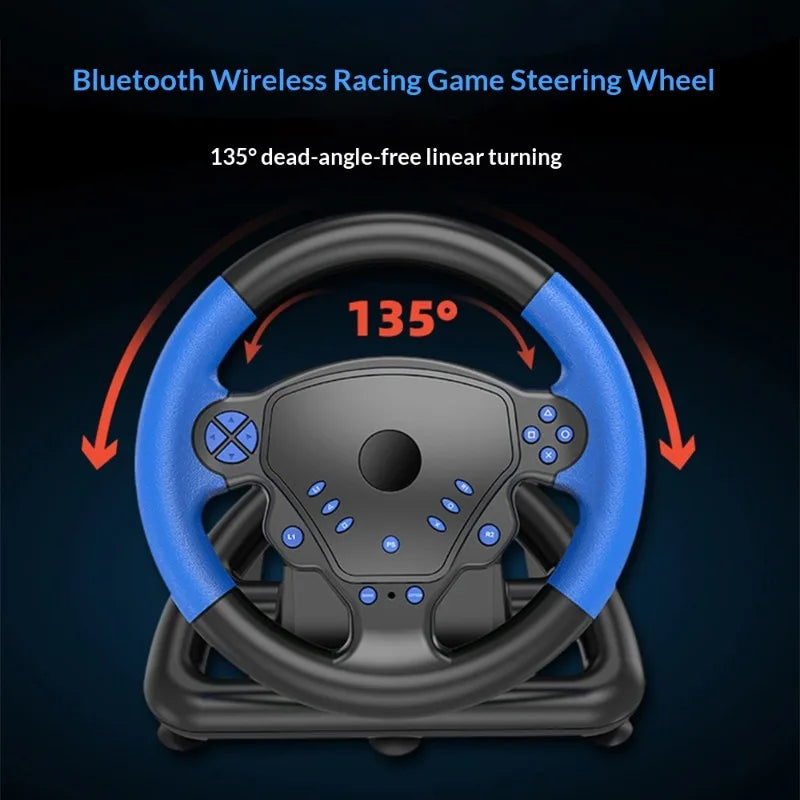 4-in-1 Game Steering Wheel for PS4/PC/Android/iOS - Bluetooth & USB Connectivity with Dual Motor Vibration & RGB LED Lights