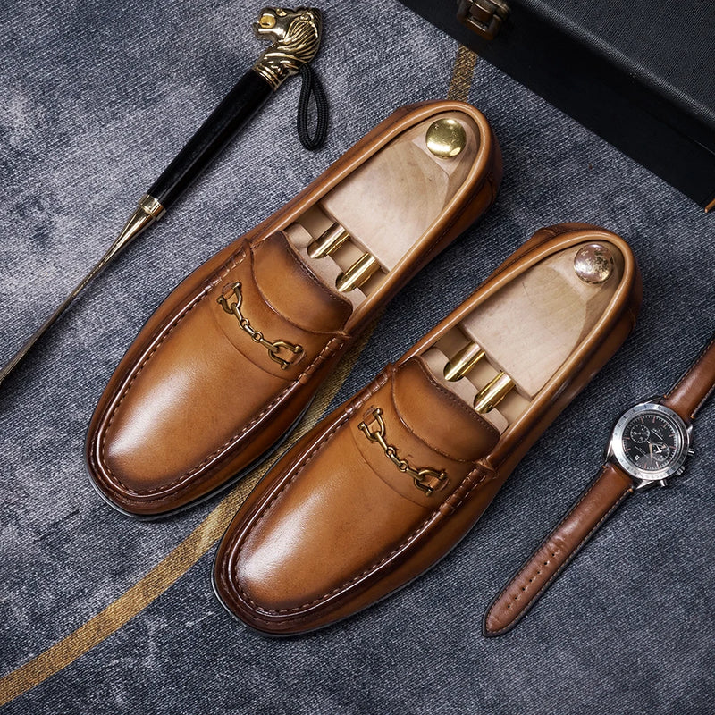 New Fashion Designer Men's Pointed Black Metal Buckle Oxford Flats Casual Shoes Wedding Dress Prom Party Zapatos Hombre
