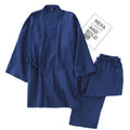 Men's new men's kimono pajamas thin breathable summer cotton gauze long set loungewear loose solid color bathrobe large size