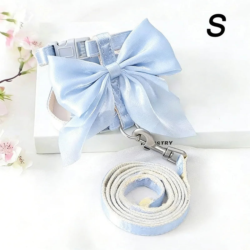 Cute Adjustable Bowknot Cat Harness Leash Escape Proof Shiny Bowknot Pet Harness Traction Rope Pet Decoration