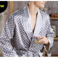 Plus Size 3XL 4XL 5XL Men Robe Sleepwear Navy Blue Stripe Kimono Bathrobe Gown with Pocket Summer Satin Home Clothes Lounge Wear