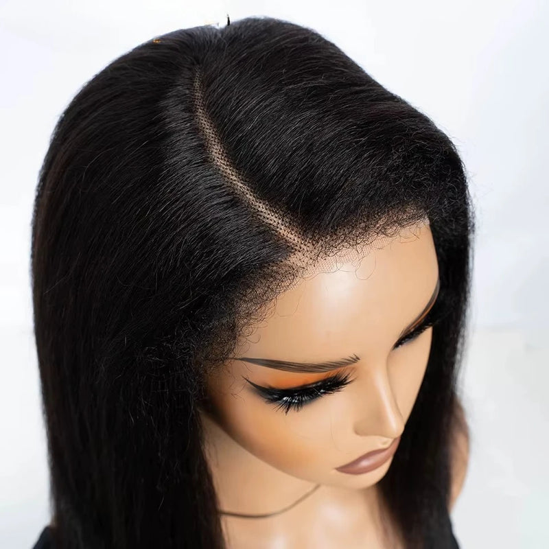 Kinky Straight Bob Side Part Human Hair Lace Wig Pre Plucked 14inches Natural Hairline Wig Natural Black Glueless Human Wigs