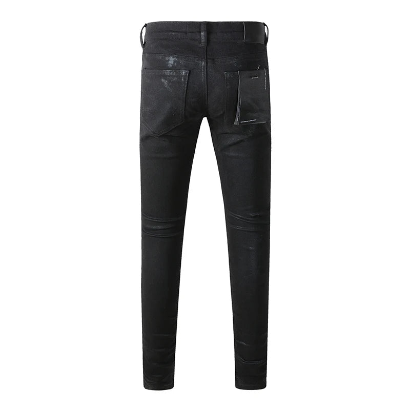 Men's American High Street Distressed Solid Black Coated | SAMAG