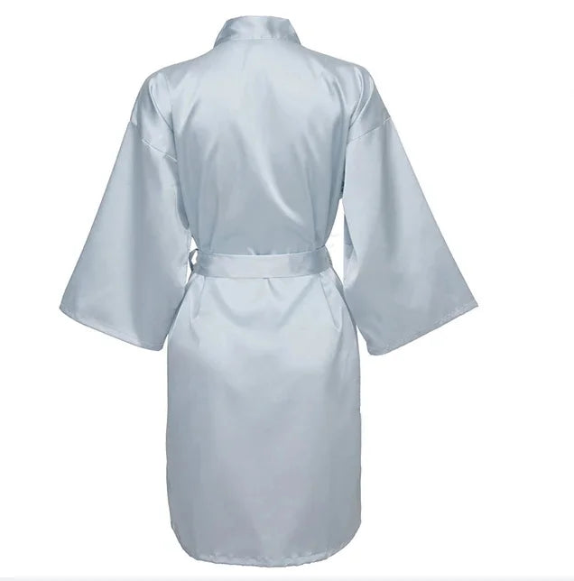 Solid Satin Night Robe, Elegant Half Sleeve V Neck House | SAMAG