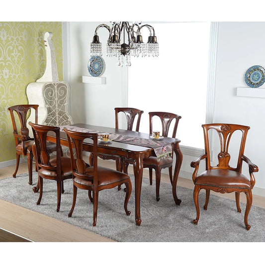 European Eating Dining Table and Chairs Mahogany Solid Wood Carving