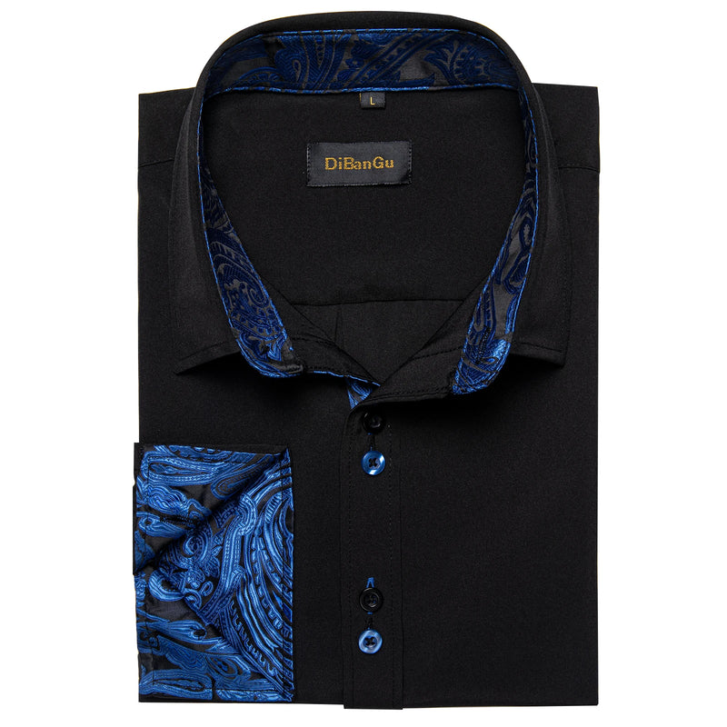 Men's Polyester Cotton Solid Black Shirts Long Sleeve | SAMAG