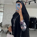 Long Raglan Sleeve Abaya with Contrast Print Details | SAMAG