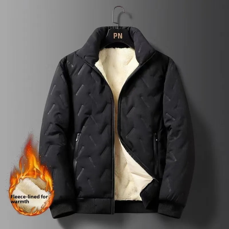 Men's Fleece Lined down Cotton Jacket Basketball Sport Coat Warm Stylish City Fashion Loose Fit Long Sleeve Stand Collar