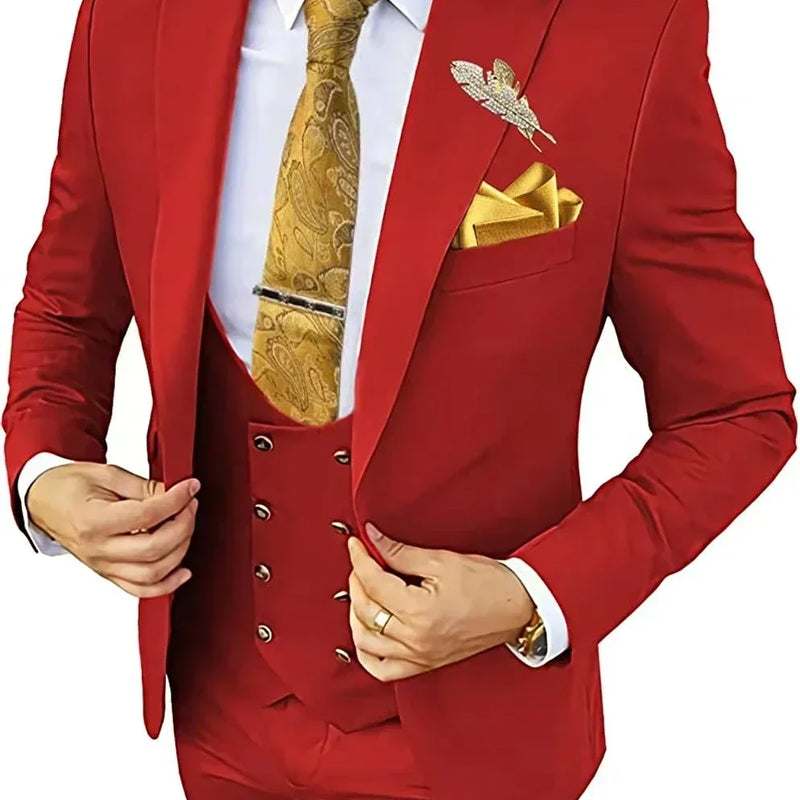 Elegant Male Suit 3 Pieces Blazer Vest And Pants Set Peak Lapel Tuxedo Suits For Men Ceremony Wedding Dresses Business Prom