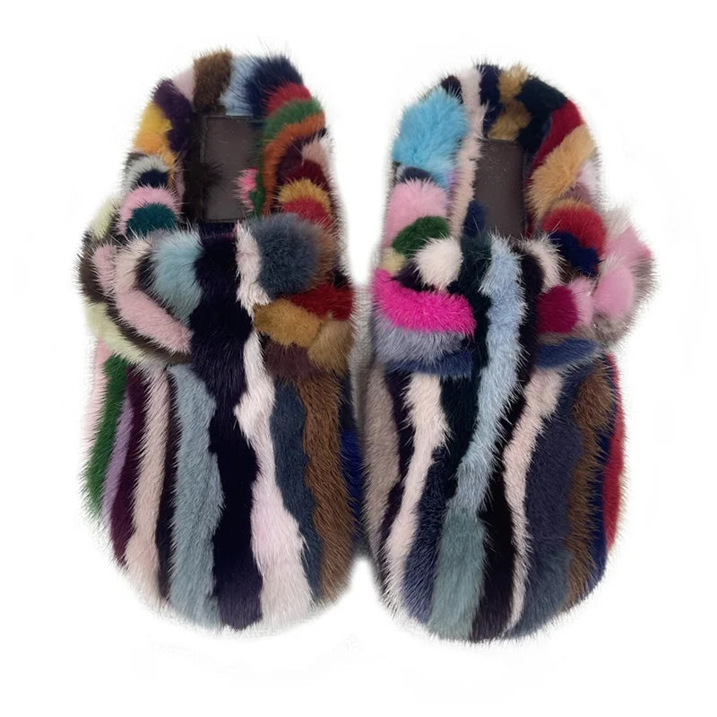 Women's Mules and Clogs Fuzzy Mink Fur Slippers with Arch Support Outdoor Women Shoe Closed Toe Nonslip Comwarm Clog Shoes Woman