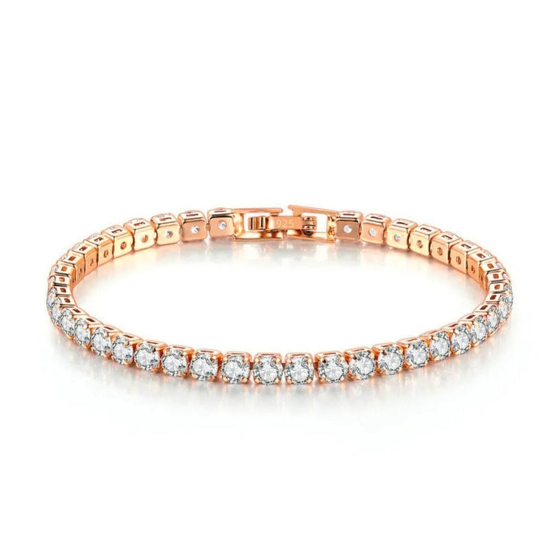 New Exquisite Tennis Bracelet 925 Sterling Silver Hip Hop Trend Gold Color 4MM Women's and Men's Bracelet Crystal Jewelry Gift