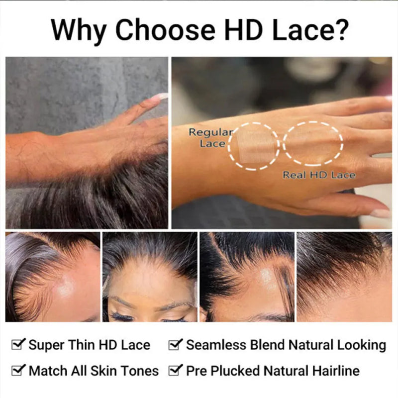 Widow's Peak M Hairline 13x6 HD Lace Front Wig 100% Human Hair Wig Silky Straight 13x4 HD Lace Frontal Wig Bleached Knots HD Wig