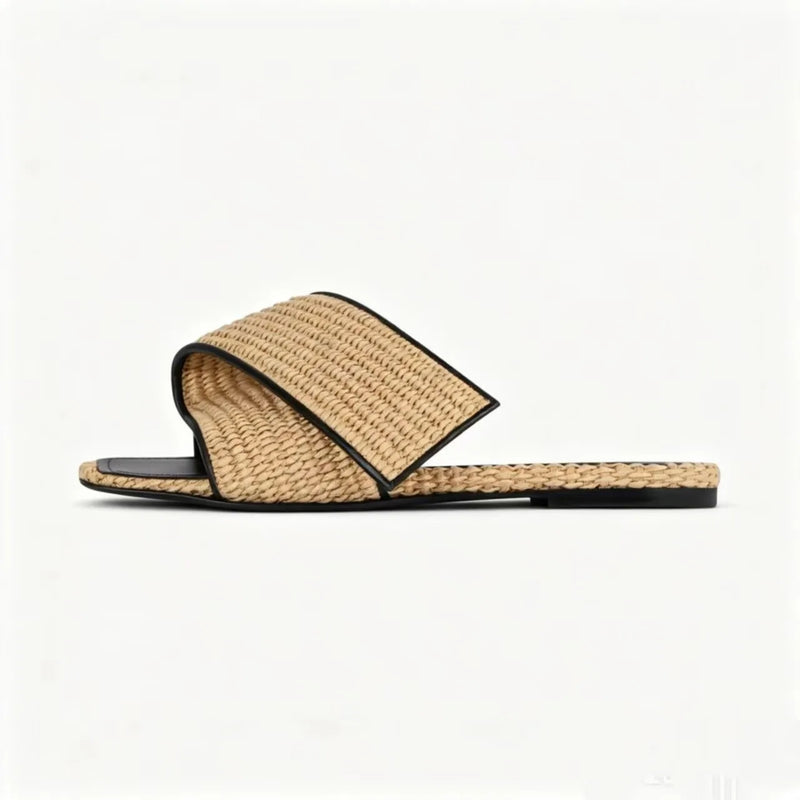 2026 Summer Women's Flat Slippers, Women's Outerwear, Square Head, Open Toe, One Line Slippers, Men's Slippers