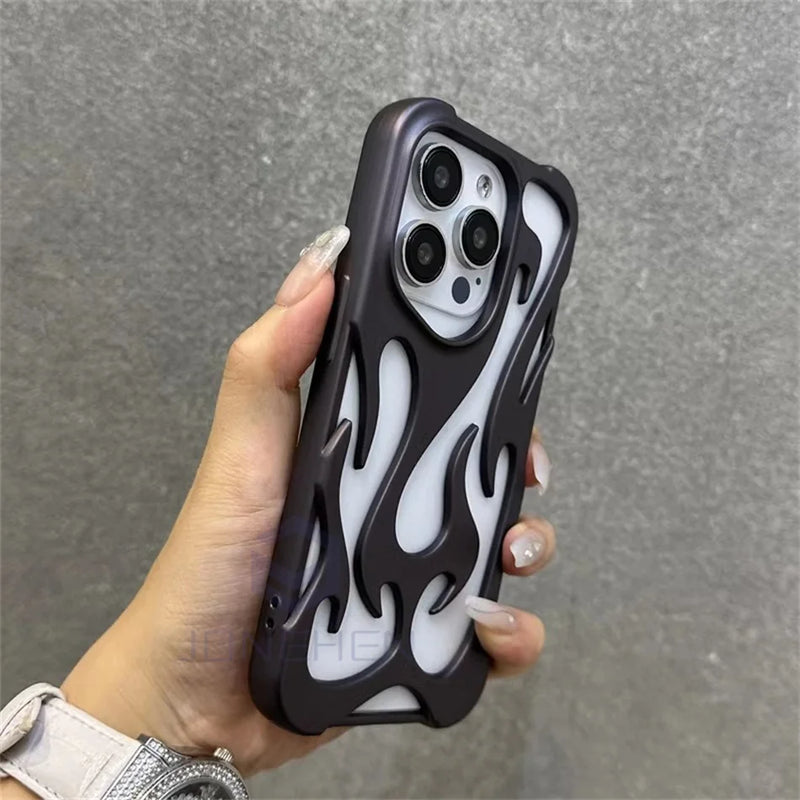 Fashion Matte Hollowed Flame Case For iPhone 15 14 Plus 13 12 16 Pro Max Creative Heat Dissipation Soft Frosted Shockproof Cover