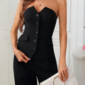Women's Corset Top Strapless Heart Button Solid Slim Fitted Tops Elegant Corset Spring Summer Chic Corset Top Party Lite Tops