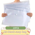 15-Pack Thickened PP 8K A3 Transparent Folder Clips, Waterproof Document Organizer Bags for School & Office Use