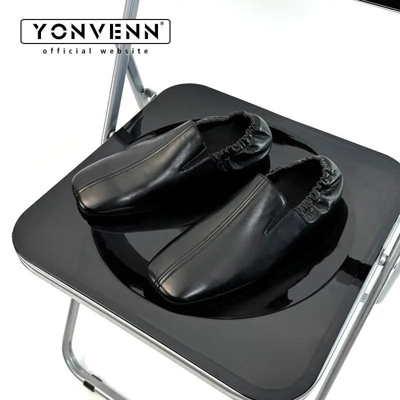 Square headed monk leather shoes men's slip in loafers lazy shoes casual business cleanfit formal dress shoes