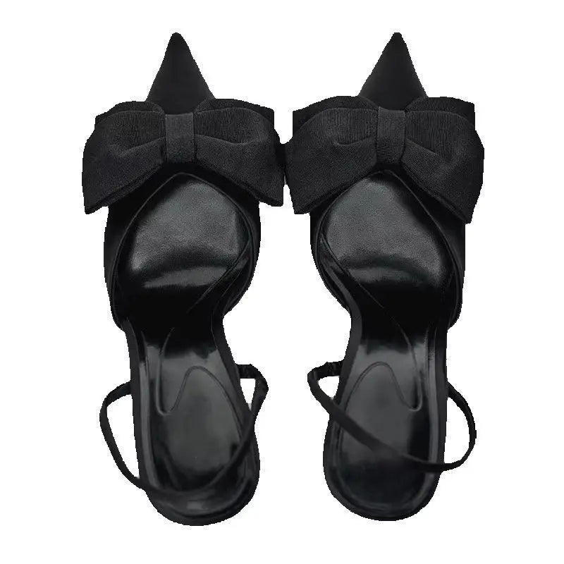 Spring 2026 Pointed Bow High Heels, Black Toe Sandals, Fashionable and Sexy Women's Shoes, Slim Heels