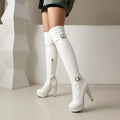 Double Row Metal Belt Buckle Side Zipper Round Toe Platform Ultra-High Thick Heel Over The Knee High Boots New Long Boots