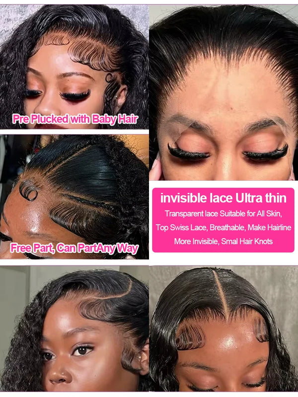 300% Density 40 46Inches Deep Wave Frontal Wig 13x4 13x6 HD Curly Lace Frontal Human Hair Wig Peruvian 7x5 Wear Go Glueless Wig
