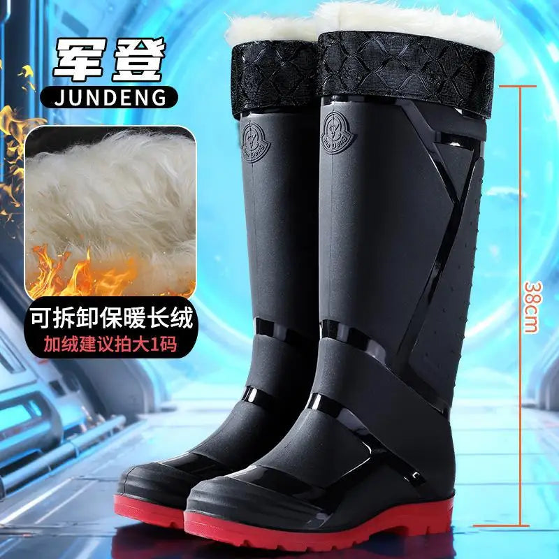 Large Size Water Shoes Men High-top Outdoor Lightweight and Comfortable Rain Boots Fishing Non-slip Boots Plus Velvet Rain Boots