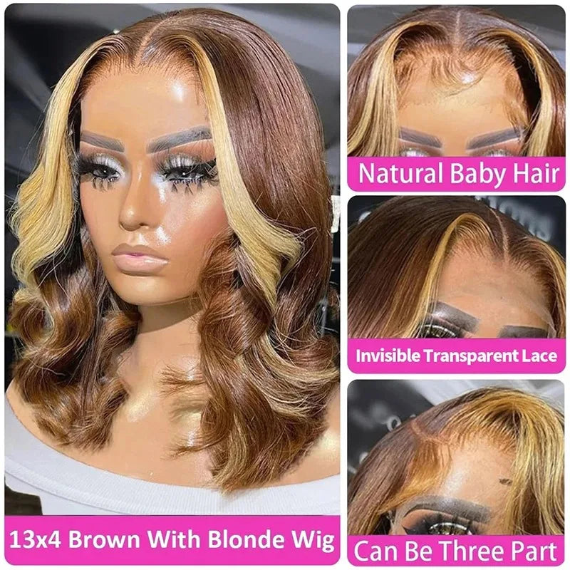 Hot Red Short Body Wave Lace Front Wigs 13x4 HD Bob Lace Wig Pre Plucked Glueless Synthetic Daily Wear Cosplay Heat Resistant