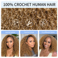 Honey Blonde Highlight Premium Kinky Curly Human Hair Crochet Extensions Deep Curly Burmese Curl Pattern Miracle Knots Feather Braids Invisible Knotless Pre Separated Lightweight Natural Hairstyle For Women