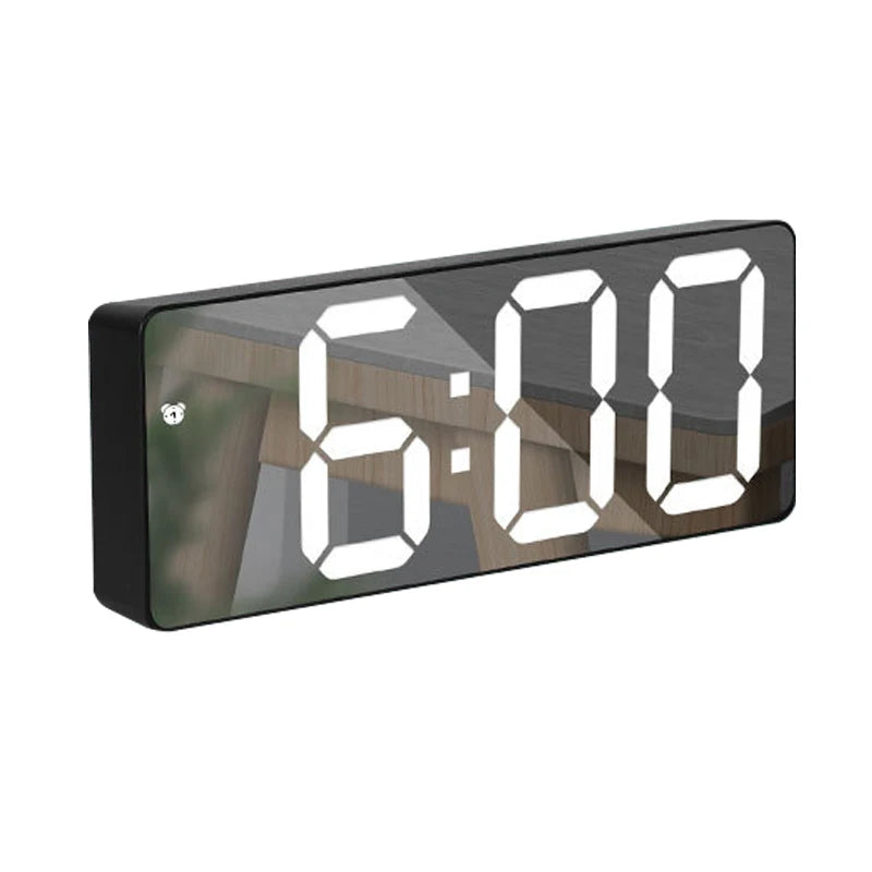 Modern Minimalist Voice-Control Alarm Clock, Black & White  Multi-Functional & Portable LED Mirror-Surface Digital Clock