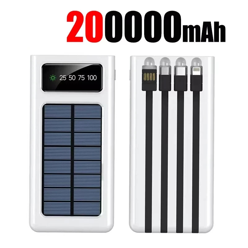 Portable Solar Charger Power Bank High Capacity External Rechargeable Solar Battery With 4 Cables For iPhone Samsung 2026