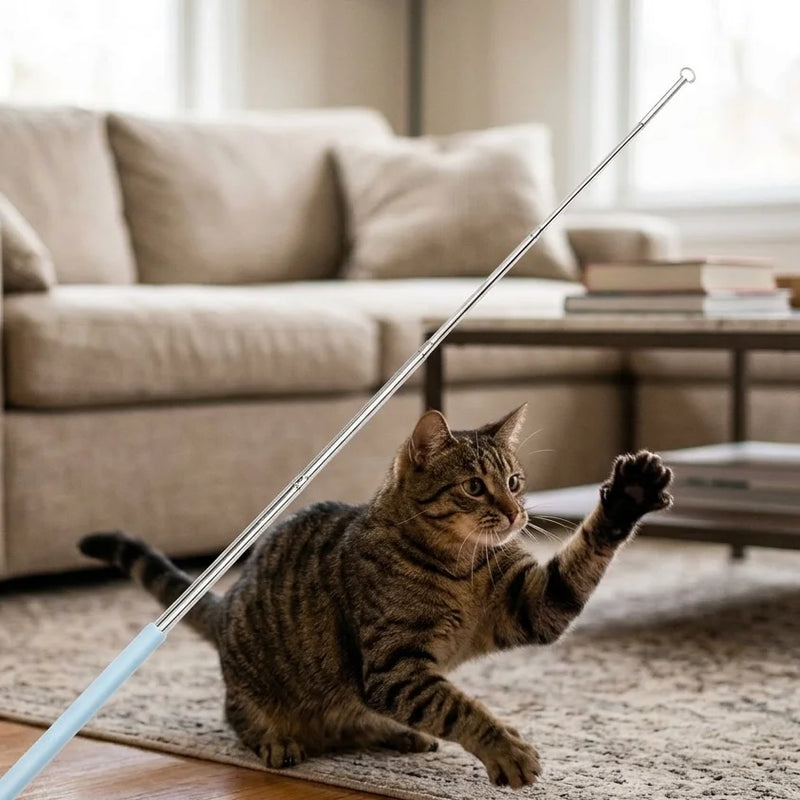 Telescopic Cat Wand Toys with Replaceable Heads - Set of 3 Pastel Color Interactive Teaser Wands for Play