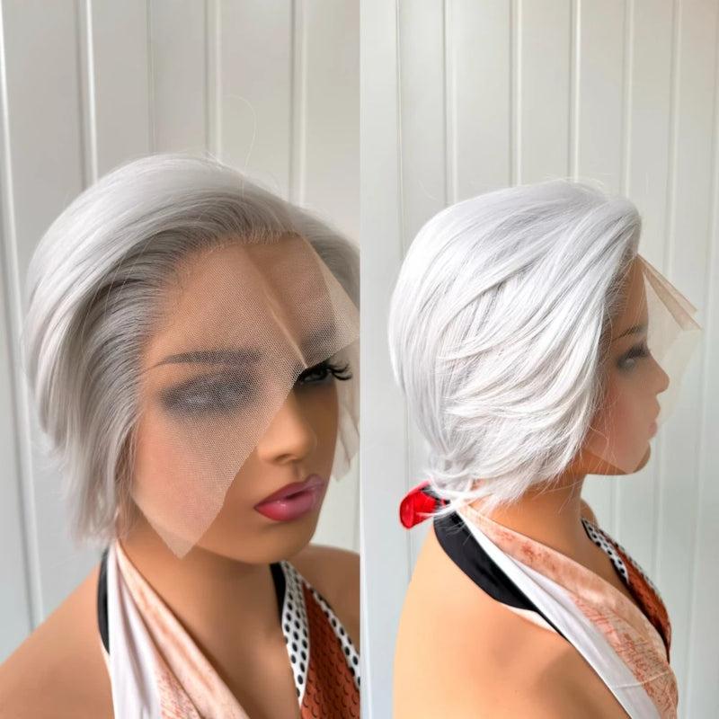 Short Bob Wig Brown Synthetic Lace Front Wigs For Women Pixie Cut Hair Bob Lace Wig Black Wig Sliver Grey Wig Cosplay Daily Life