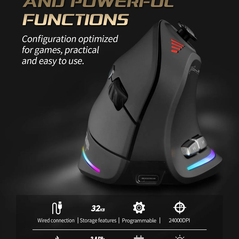 ZELOTES F18 Vertical Ergonomic Mouse 2.4G Wireless Mouse Bluetooth 24000DPI with Programming Gaming Mouse for PC Computer Laptop