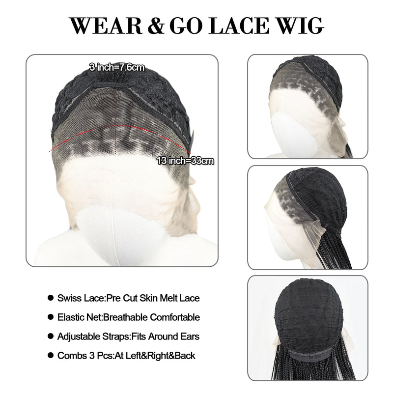 Ombre Grey Box Braided Wigs Braids For Black Women 26Inch Long Crochet Braids Synthetic Hair Wig Dark Roots 13x3 Lace Front Wig