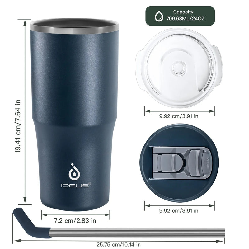 Ideus Thermos Mug Stainless steel double-layer vacuum coffee cup with lid and straw car water bottle for heat and cold preservat