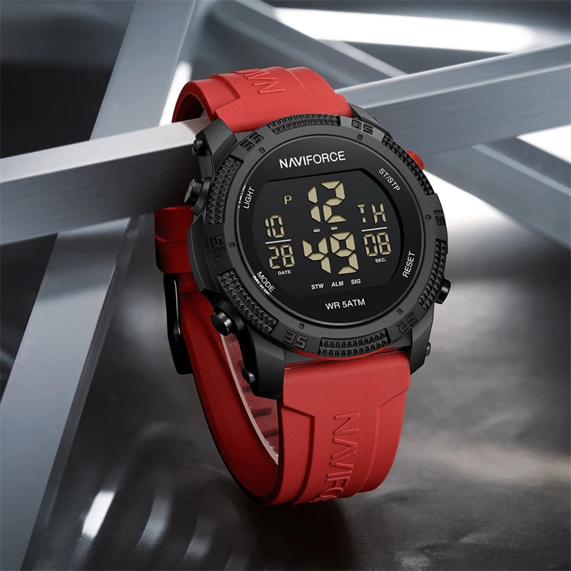 Naviforce 7104 Luxury Men Fashion Watch Water Resistant Wristwatches Silicone Strap LCD Electronic Clock Relogio Masculino