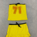Women Retro Print 2 Piece Set Yellow Strapless Tube Top Drawstring Ruffle Mini Skirt Y2K Streetwear Club Party Matching Outfit