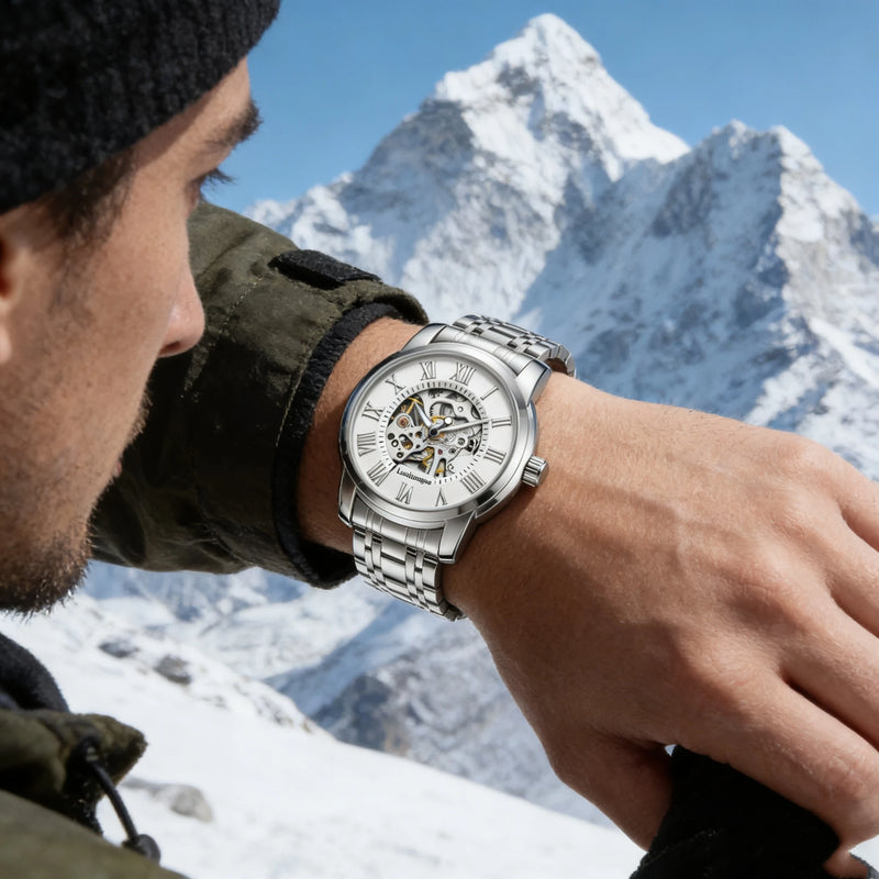 Elegant Men's Automatic Mechanical Watch with Skeleton Design - Leather Strap, Roman Numeral Dial, Automatic Movement, Perfect for Business and Casual Wear, Ideal Gift for Young Men, Business Casual Men's Watch | Skeleton Wat
