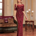 Luxury O-Neck Tulle Sequin Formal Evening Dress Women | SAMAG