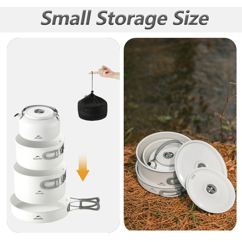 Naturehike Camping Cookware Non-Stick Set Of Pots Outdoor Portable Tableware Kettle Frying Pan Cookset Kitchen Utensils
