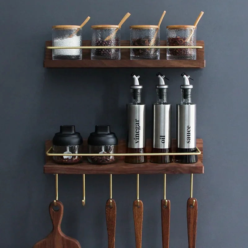 Kitchen Spice Bottle Storage Wooden Rack Multifunctional Wall Hanging Solid Brass Hook Bathroom Towel - View 3 | SAMAG